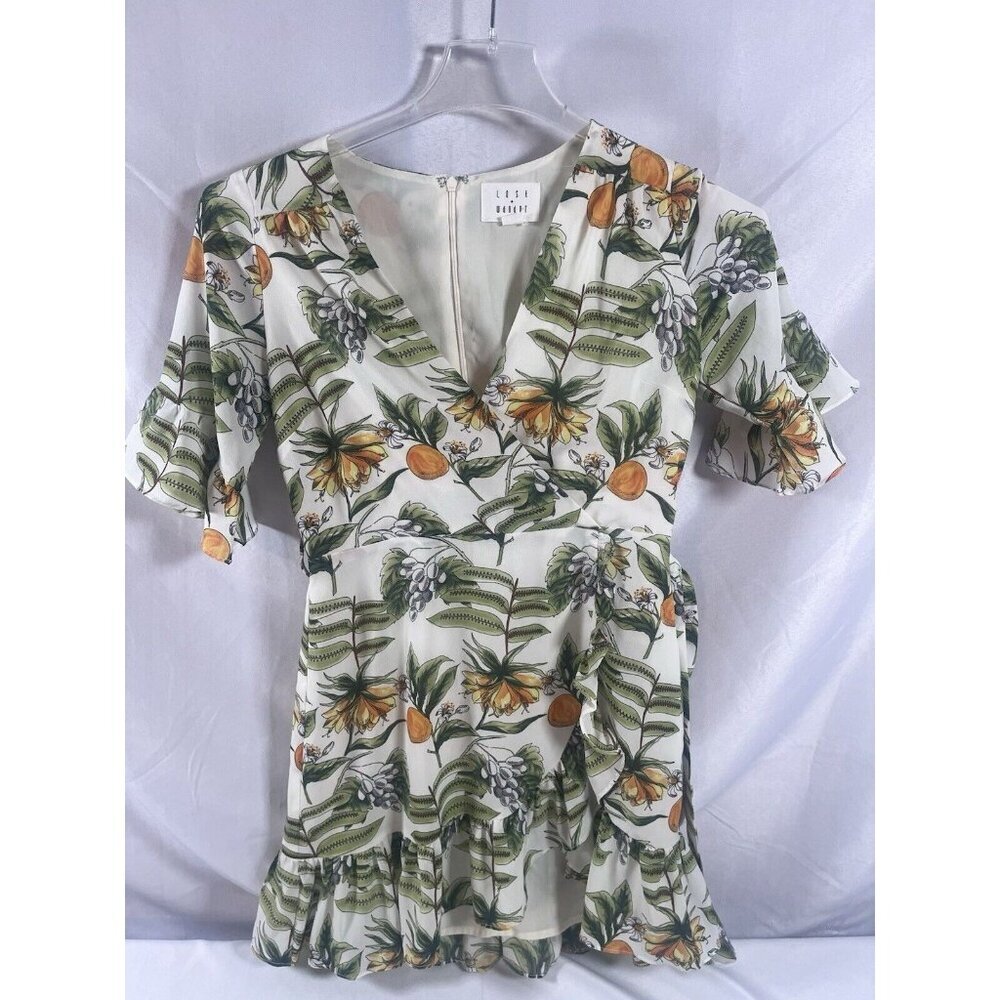 LOST + WANDER Limonada Citrus Print Ruffle Mini Dress Medium